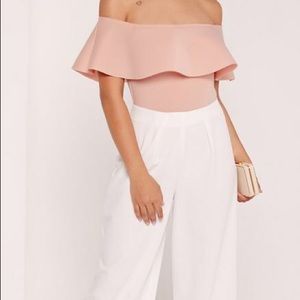 Missguided Tops - Blush Off The Shoulder Bodysuit Missguided Tops - Blush Off The Shoulder Bodysuit